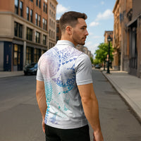 Hawaiian Manta Ray Tribal Zipper Polo Shirt Polynesian Art Motifs Sweet Pastel
