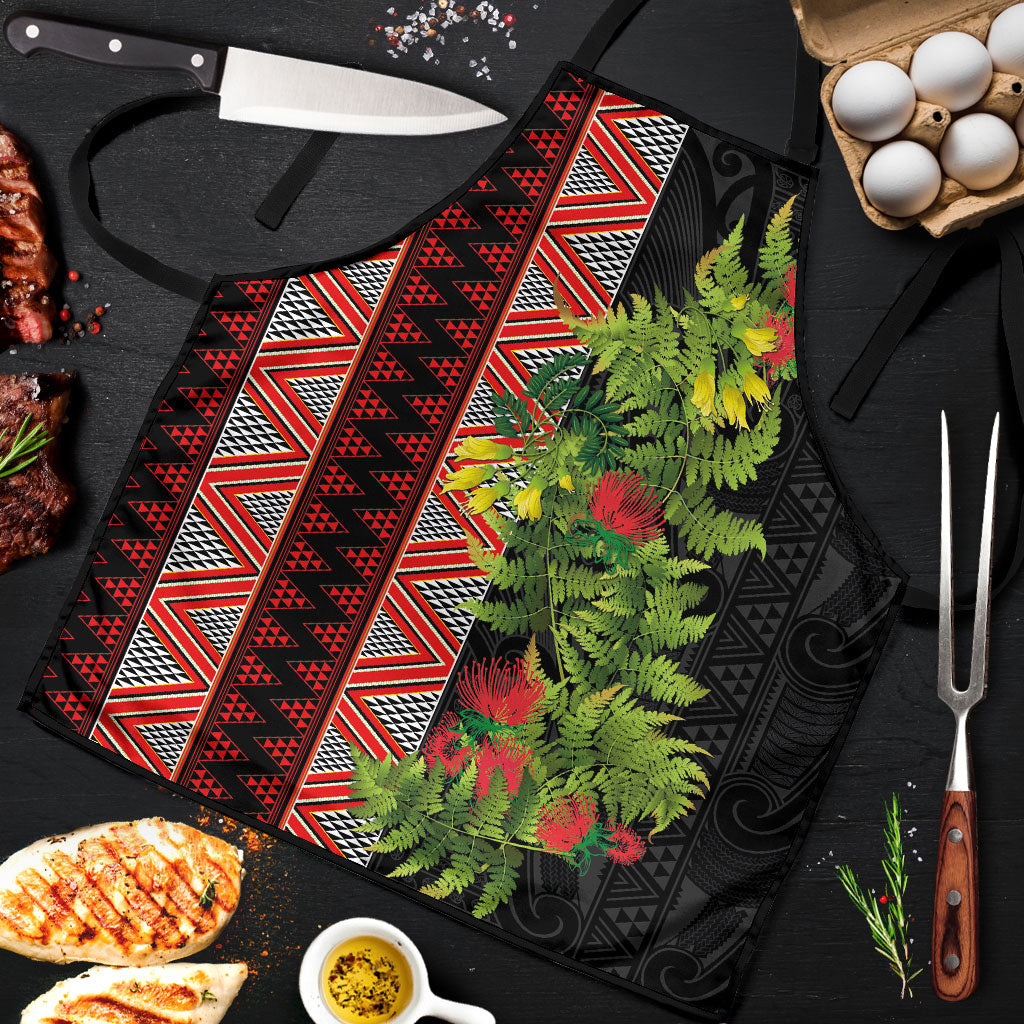 Maori Tukutuku Apron with Ferns Pohutukawa and Kowhai Tribal Moko Patterns