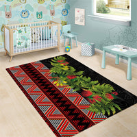 Maori Tukutuku Area Rug with Ferns Pohutukawa and Kowhai Tribal Moko Patterns