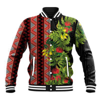 Maori Tukutuku Baseball Jacket with Ferns Pohutukawa and Kowhai Tribal Moko Patterns