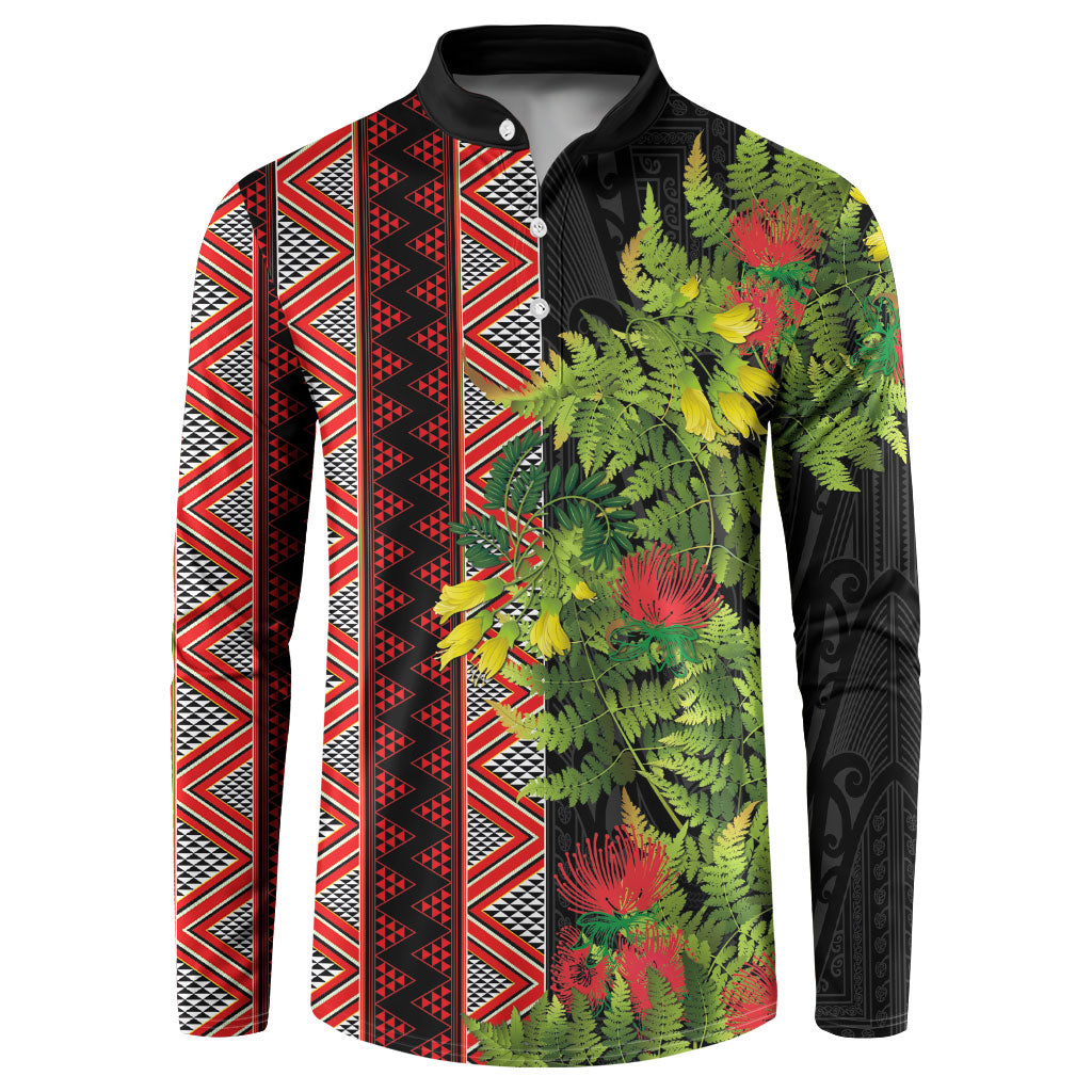 Maori Tukutuku Button Sweatshirt with Ferns Pohutukawa and Kowhai Tribal Moko Patterns LT03 Multicolor - Polynesian Pride