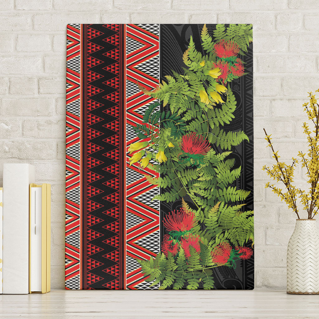 Maori Tukutuku Canvas Wall Art with Ferns Pohutukawa and Kowhai Tribal Moko Patterns