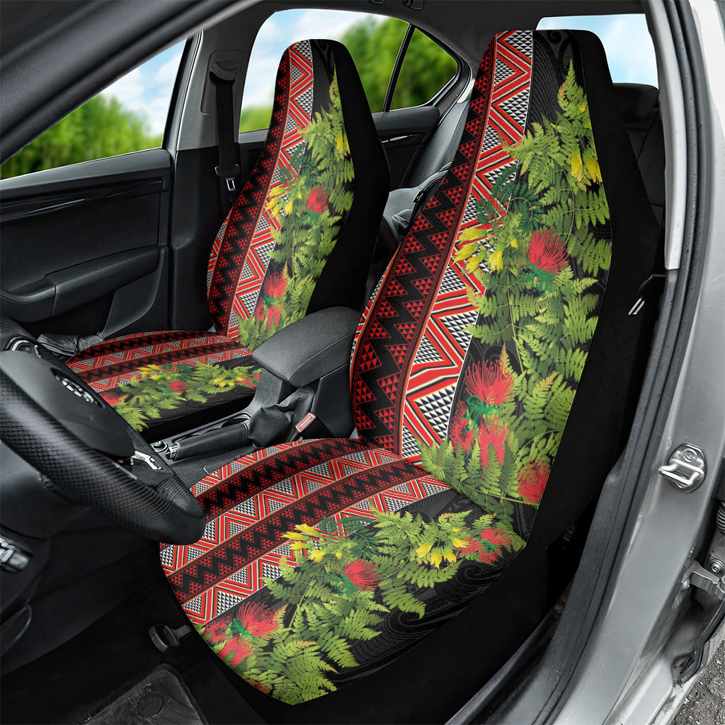 Maori Tukutuku Car Seat Cover with Ferns Pohutukawa and Kowhai Tribal Moko Patterns