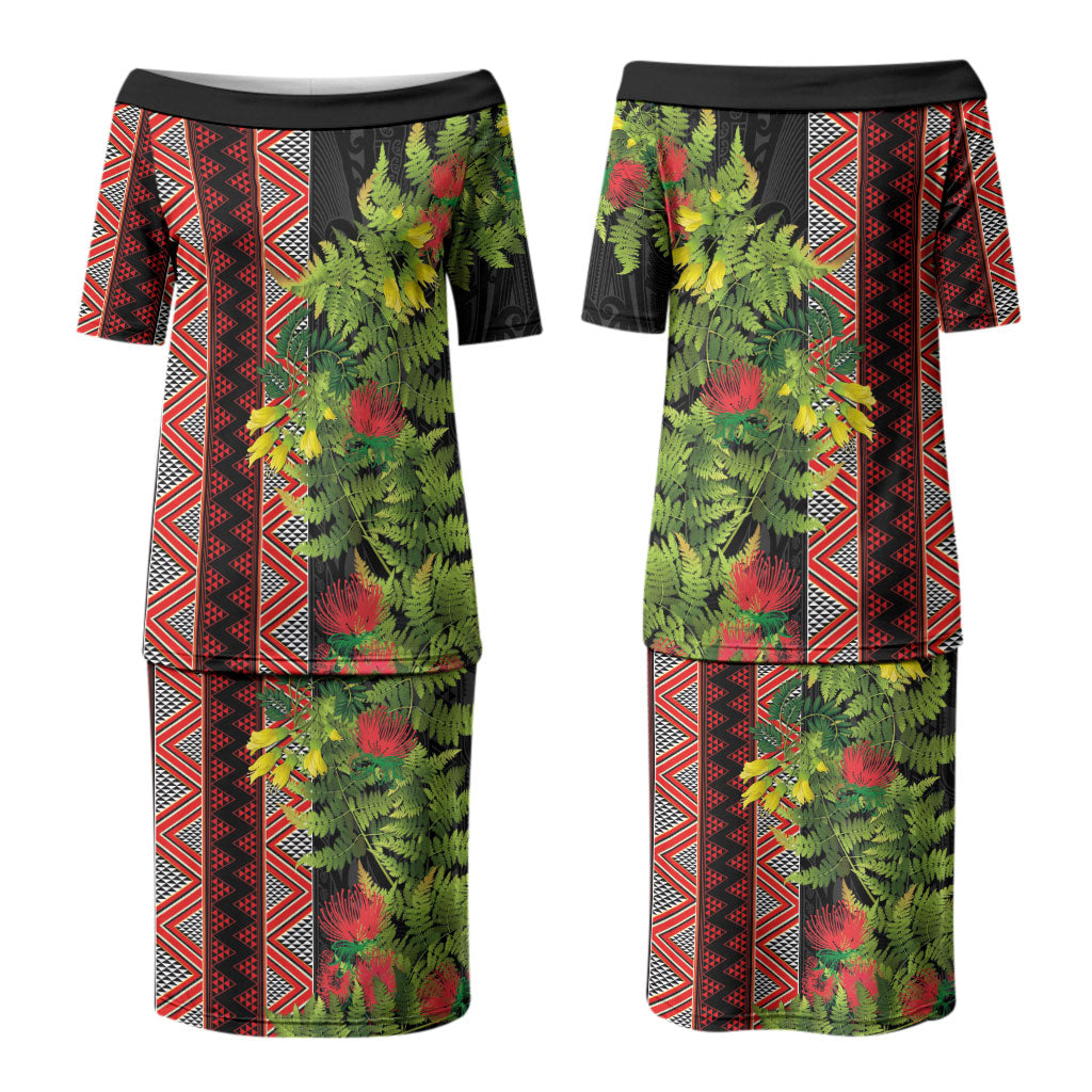 Maori Tukutuku Family Matching Puletasi and Hawaiian Shirt with Ferns Pohutukawa and Kowhai Tribal Moko Patterns