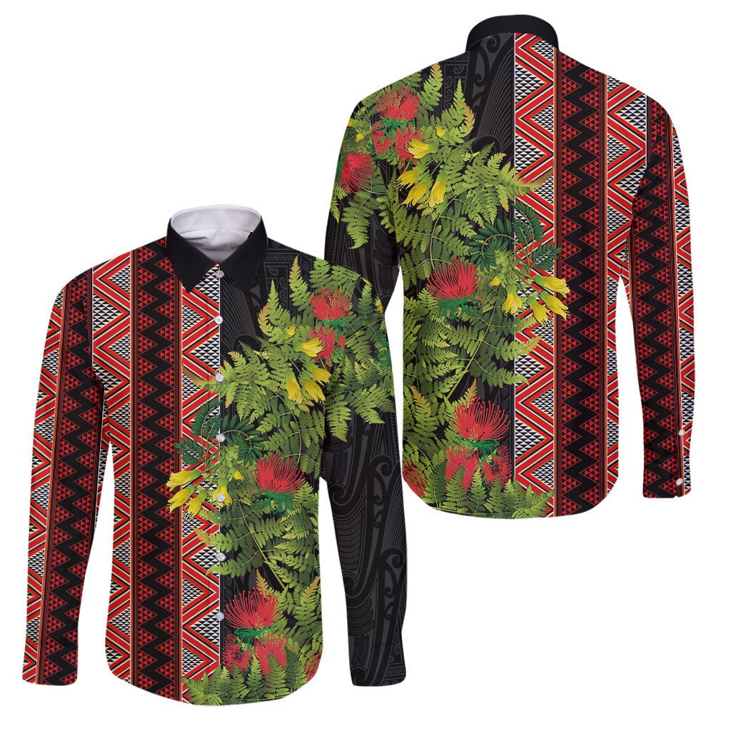 Maori Tukutuku Family Matching Puletasi and Hawaiian Shirt with Ferns Pohutukawa and Kowhai Tribal Moko Patterns