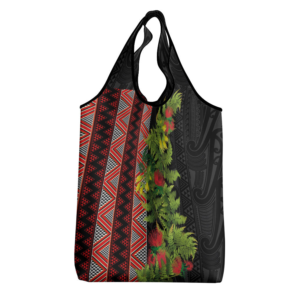 Maori Tukutuku Grocery Bag with Ferns Pohutukawa and Kowhai Tribal Moko Patterns
