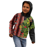 Maori Tukutuku Kid Hoodie with Ferns Pohutukawa and Kowhai Tribal Moko Patterns