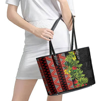 Maori Tukutuku Leather Tote Bag with Ferns Pohutukawa and Kowhai Tribal Moko Patterns
