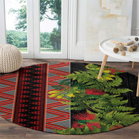 Maori Tukutuku Round Carpet with Ferns Pohutukawa and Kowhai Tribal Moko Patterns