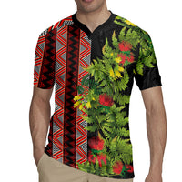 Maori Tukutuku Rugby Jersey with Ferns Pohutukawa and Kowhai Tribal Moko Patterns