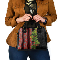 Maori Tukutuku Shoulder Handbag with Ferns Pohutukawa and Kowhai Tribal Moko Patterns