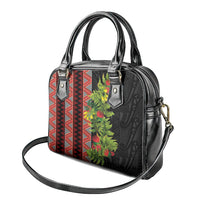 Maori Tukutuku Shoulder Handbag with Ferns Pohutukawa and Kowhai Tribal Moko Patterns