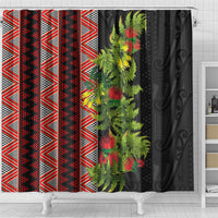 Maori Tukutuku Shower Curtain with Ferns Pohutukawa and Kowhai Tribal Moko Patterns