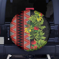 Maori Tukutuku Spare Tire Cover with Ferns Pohutukawa and Kowhai Tribal Moko Patterns