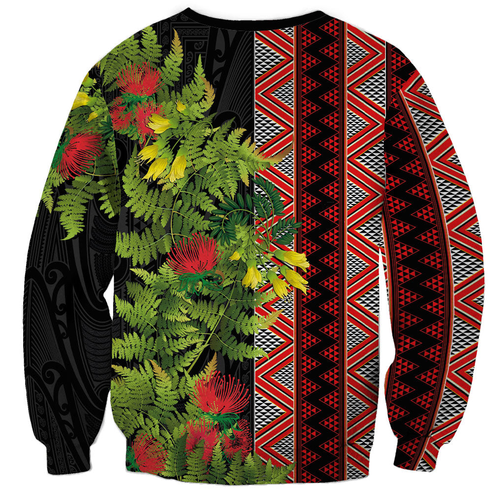 Maori Tukutuku Sweatshirt with Ferns Pohutukawa and Kowhai Tribal Moko Patterns