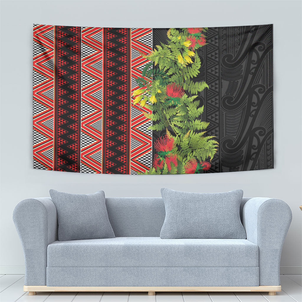 Maori Tukutuku Tapestry with Ferns Pohutukawa and Kowhai Tribal Moko Patterns