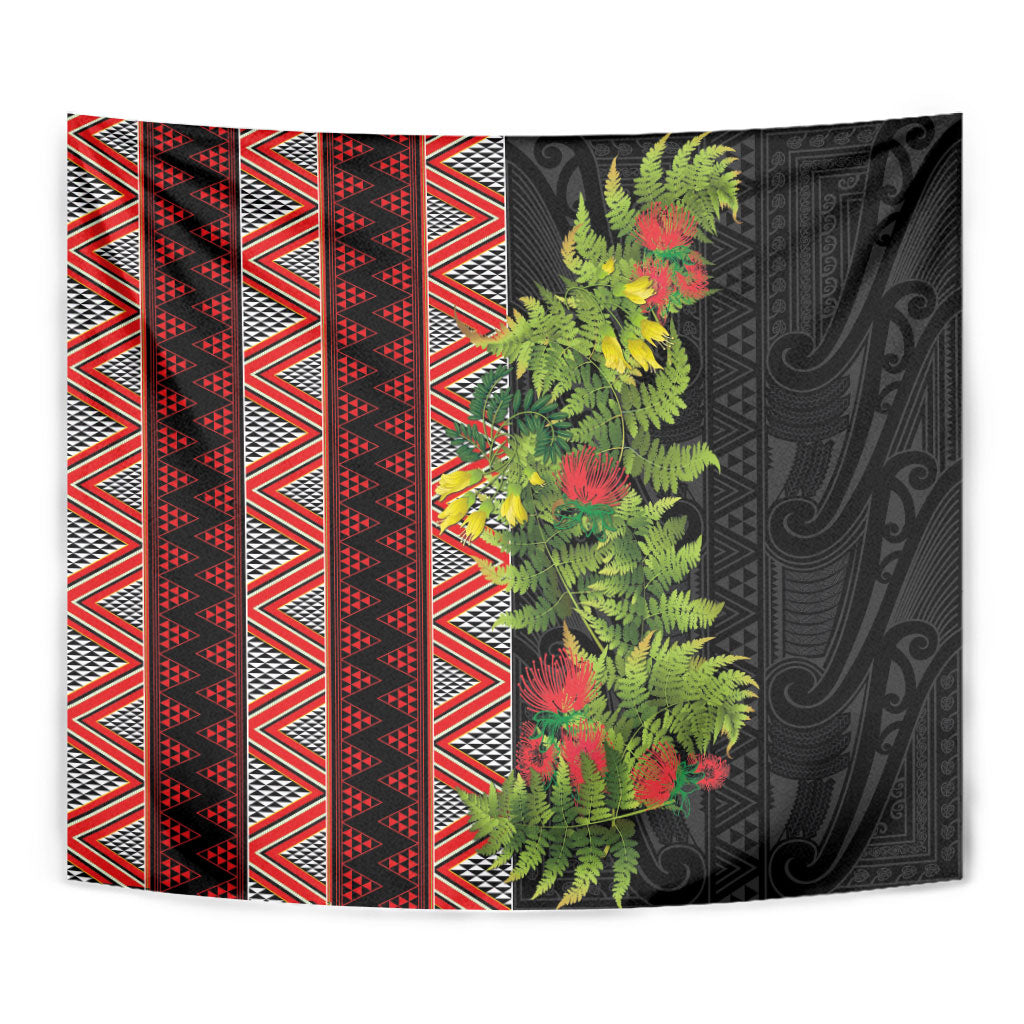 Maori Tukutuku Tapestry with Ferns Pohutukawa and Kowhai Tribal Moko Patterns