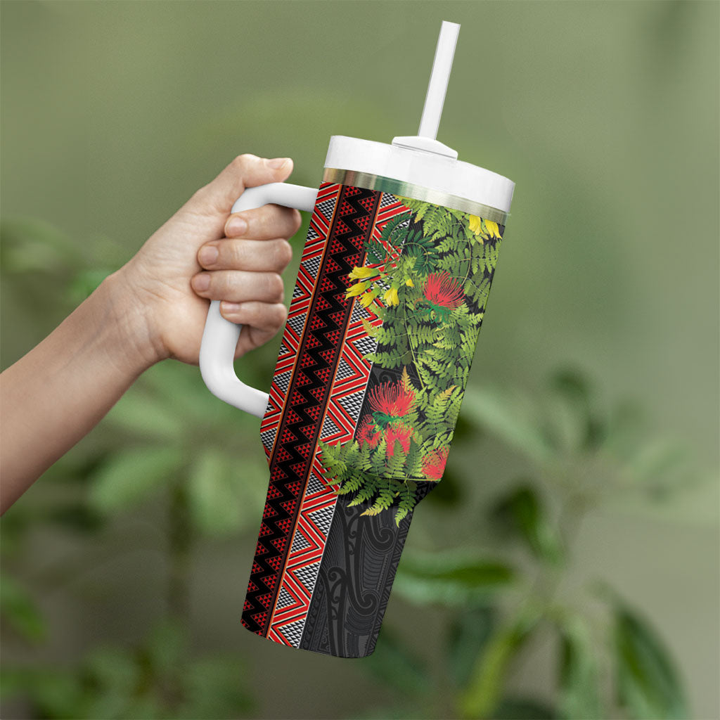 Maori Tukutuku Tumbler With Handle with Ferns Pohutukawa and Kowhai Tribal Moko Patterns