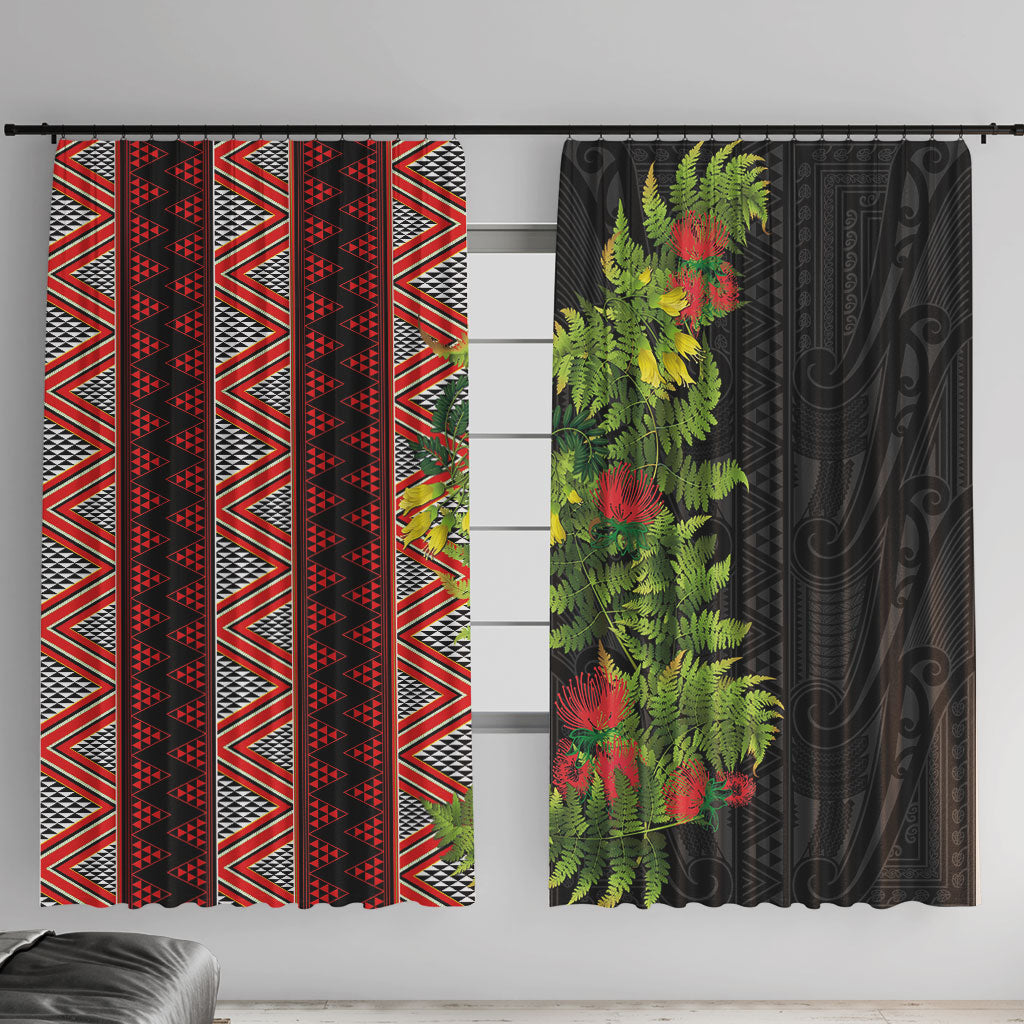 Maori Tukutuku Window Curtain with Ferns Pohutukawa and Kowhai Tribal Moko Patterns