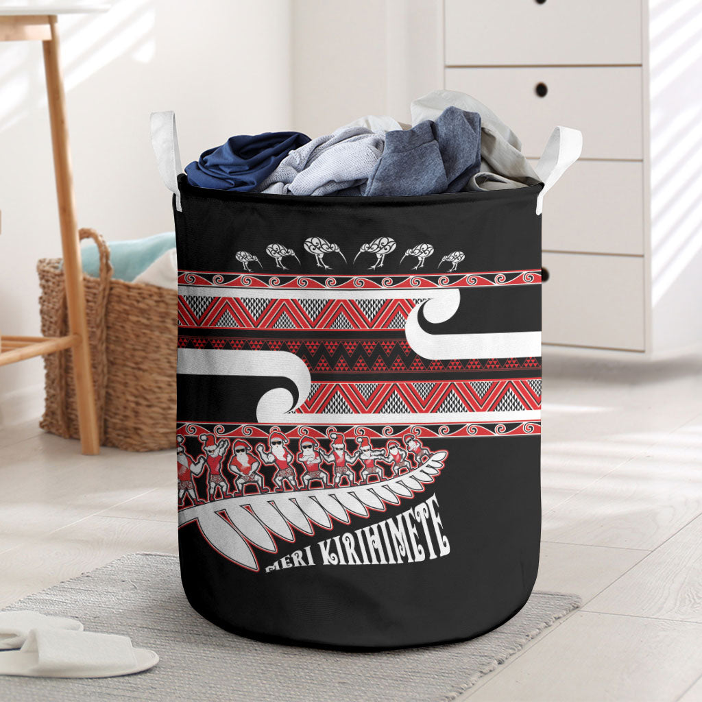 New Zealand Christmas Laundry Basket Funny Santa Claus Haka Dance with Tukutuku LT03 Multicolor - Polynesian Pride