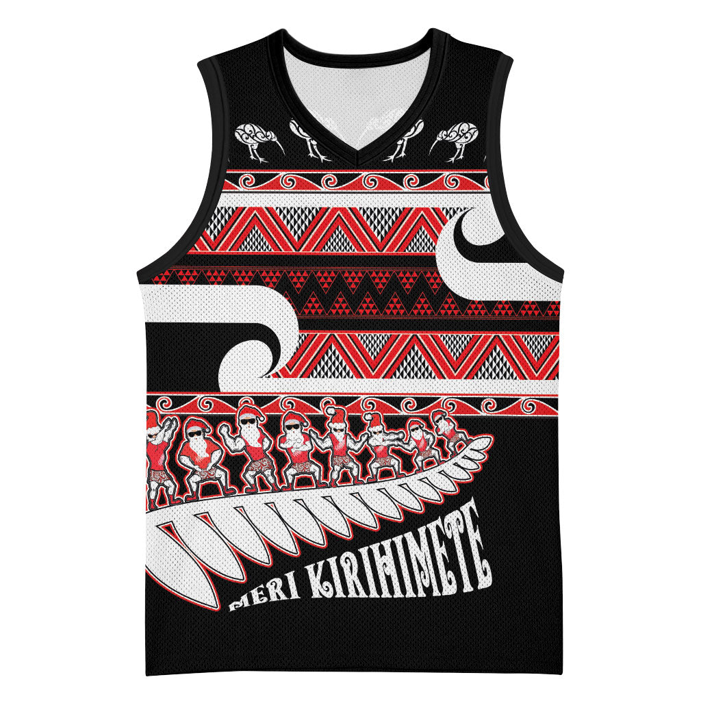New Zealand Christmas Basketball Jersey Funny Santa Claus Haka Dance with Tukutuku