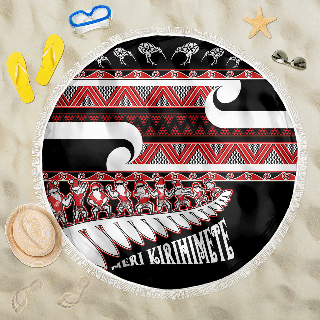 New Zealand Christmas Beach Blanket Funny Santa Claus Haka Dance with Tukutuku