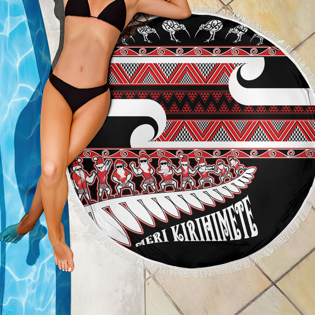 New Zealand Christmas Beach Blanket Funny Santa Claus Haka Dance with Tukutuku