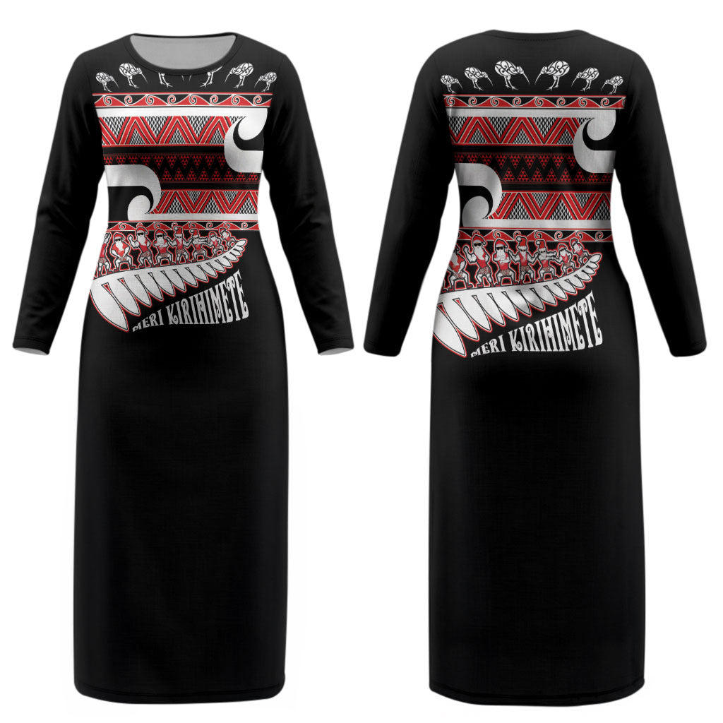 New Zealand Christmas Couples Matching Long Sleeve Bodycon Dress and Hawaiian Shirt Funny Santa Claus Haka Dance with Tukutuku