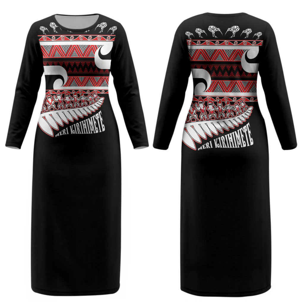 New Zealand Christmas Couples Matching Long Sleeve Bodycon Dress and Long Sleeve Button Shirt Funny Santa Claus Haka Dance with Tukutuku