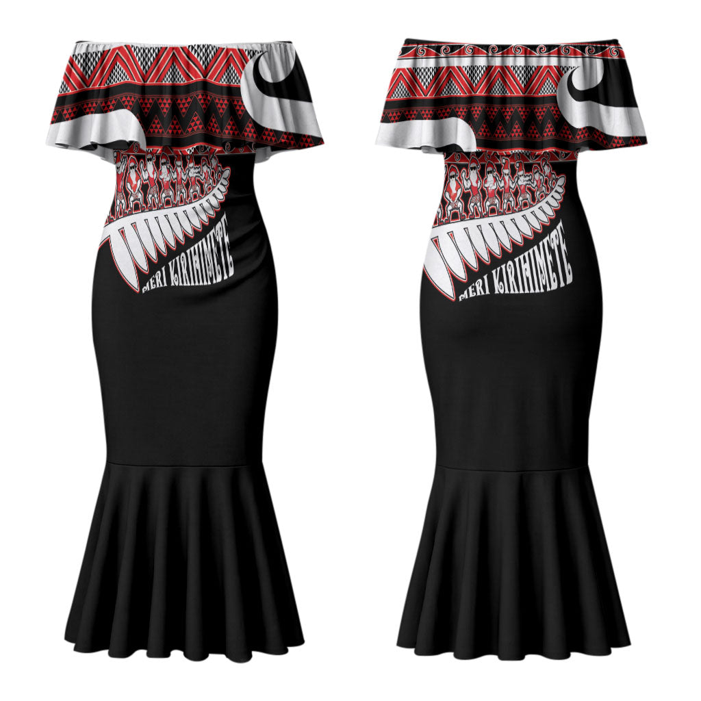 New Zealand Christmas Couples Matching Mermaid Dress and Hawaiian Shirt Funny Santa Claus Haka Dance with Tukutuku