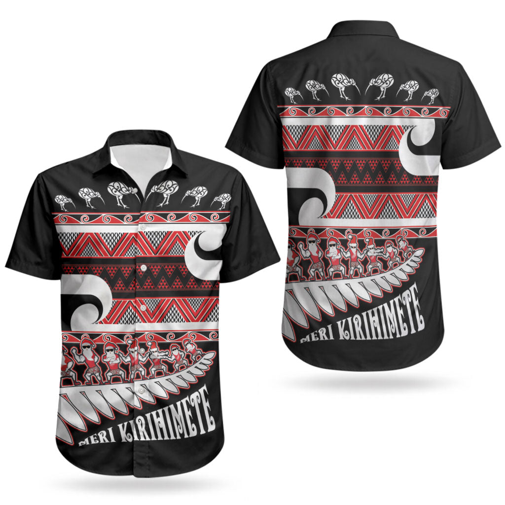 New Zealand Christmas Couples Matching Off The Shoulder Long Sleeve Dress and Hawaiian Shirt Funny Santa Claus Haka Dance with Tukutuku