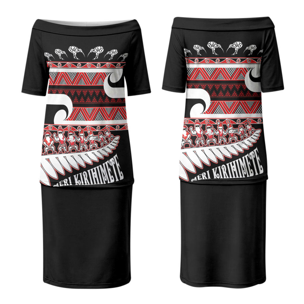New Zealand Christmas Couples Matching Puletasi and Long Sleeve Button Shirt Funny Santa Claus Haka Dance with Tukutuku