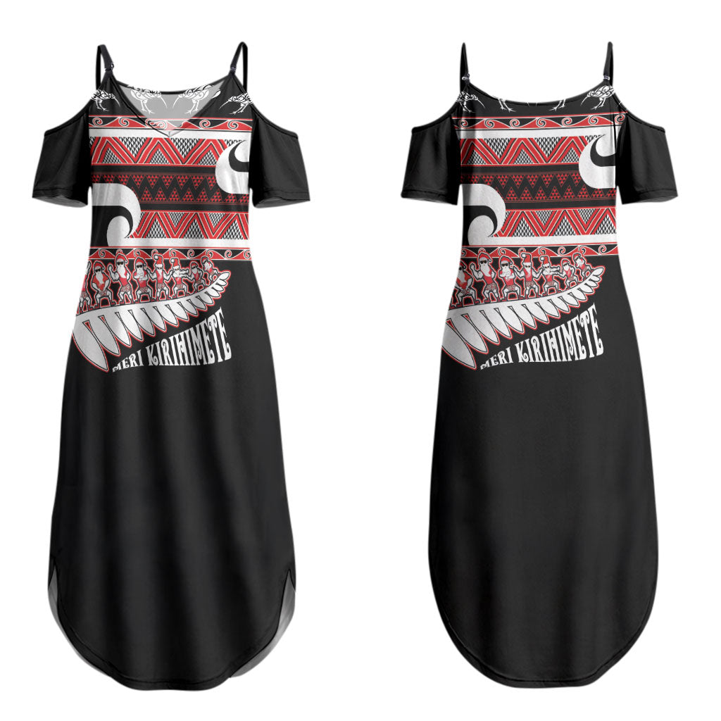 New Zealand Christmas Couples Matching Summer Maxi Dress and Long Sleeve Button Shirt Funny Santa Claus Haka Dance with Tukutuku