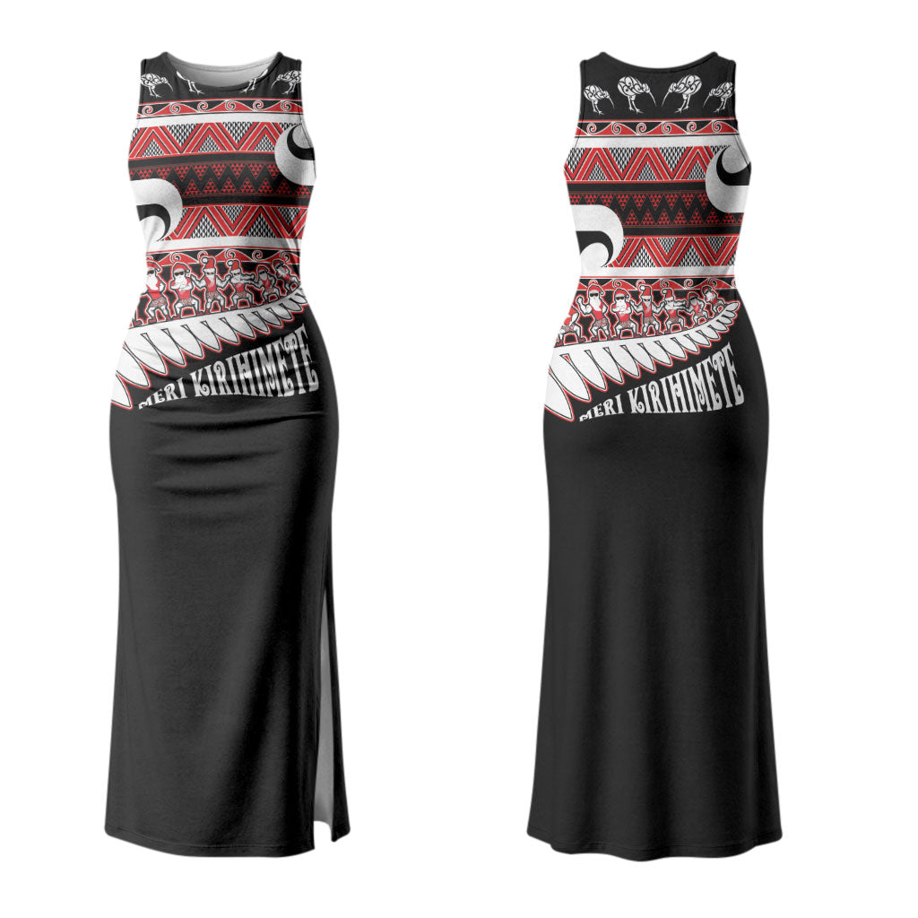 New Zealand Christmas Couples Matching Tank Maxi Dress and Hawaiian Shirt Funny Santa Claus Haka Dance with Tukutuku