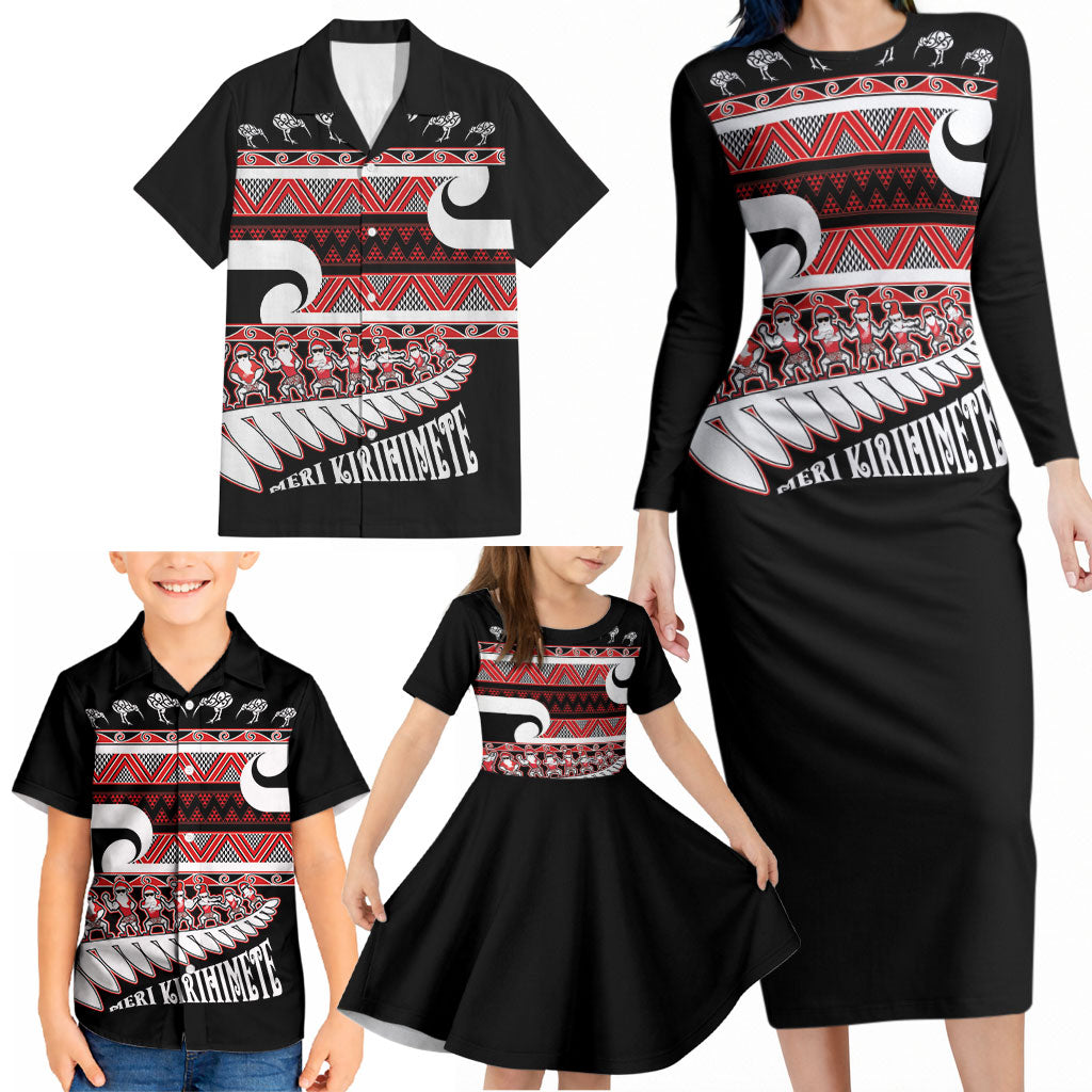 New Zealand Christmas Family Matching Long Sleeve Bodycon Dress and Hawaiian Shirt Funny Santa Claus Haka Dance with Tukutuku