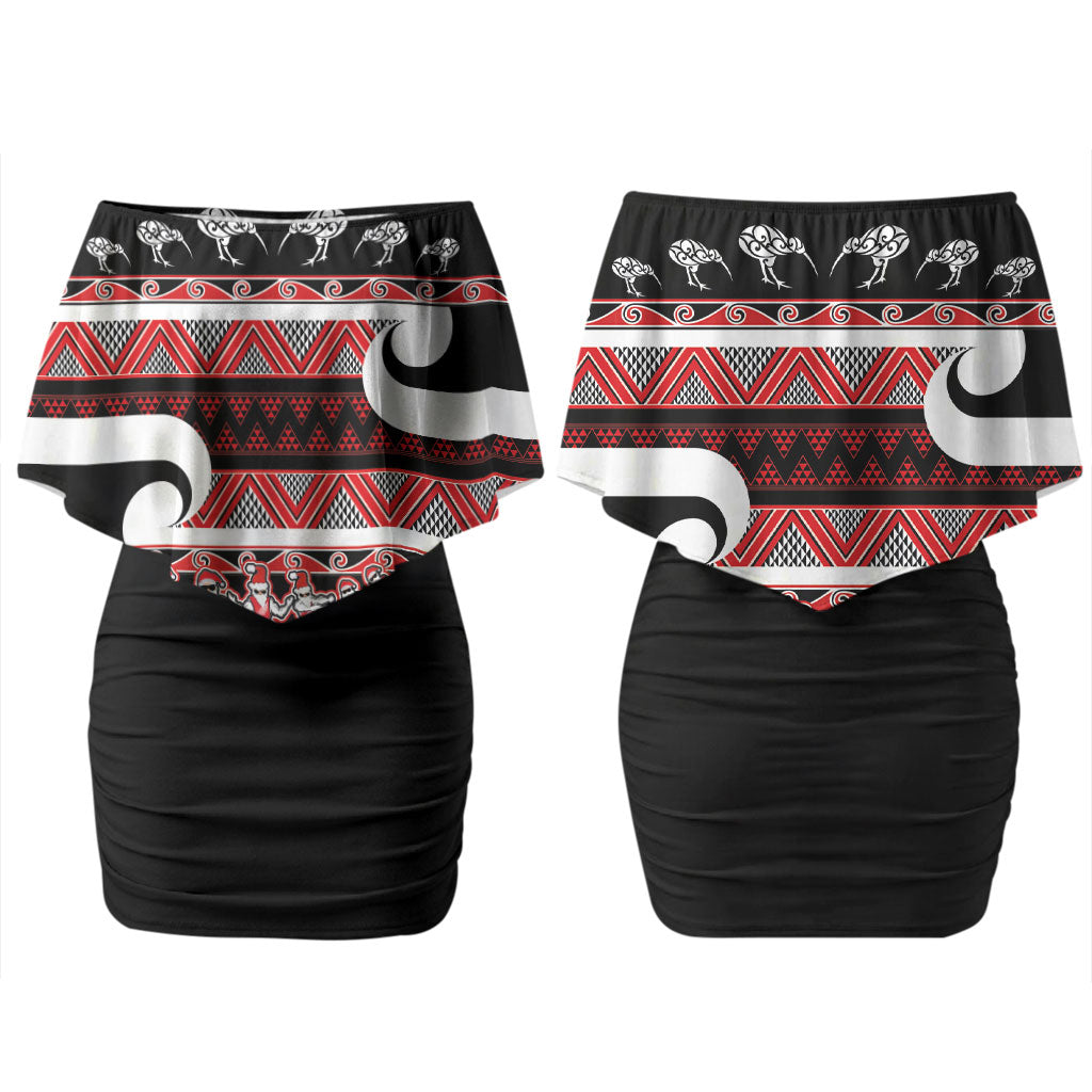 New Zealand Christmas Family Matching Off Shoulder Short Dress and Hawaiian Shirt Funny Santa Claus Haka Dance with Tukutuku