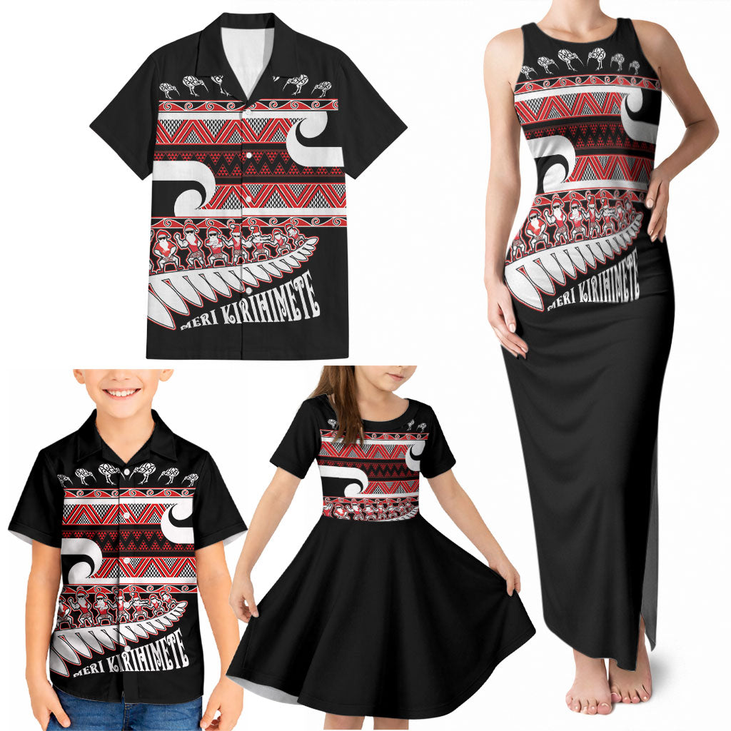 New Zealand Christmas Family Matching Tank Maxi Dress and Hawaiian Shirt Funny Santa Claus Haka Dance with Tukutuku