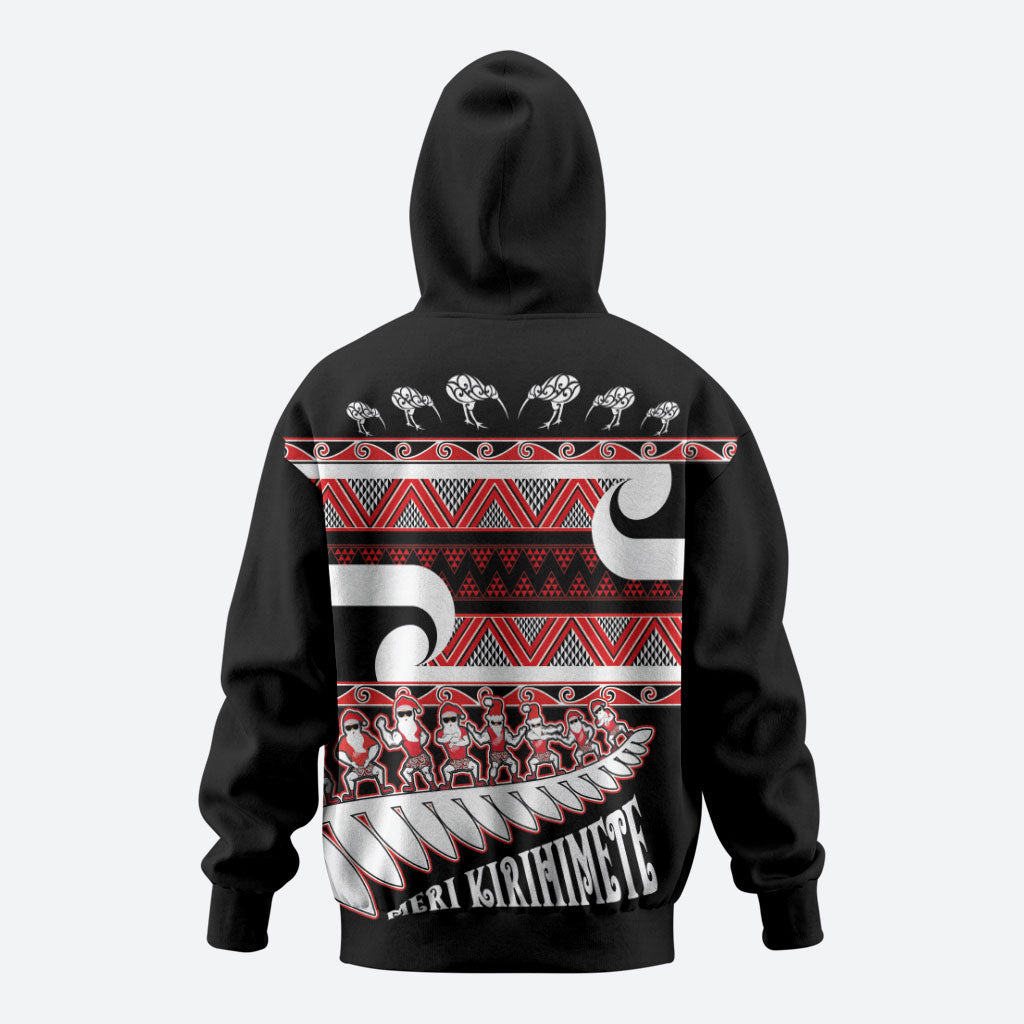 New Zealand Christmas Hoodie Funny Santa Claus Haka Dance with Tukutuku