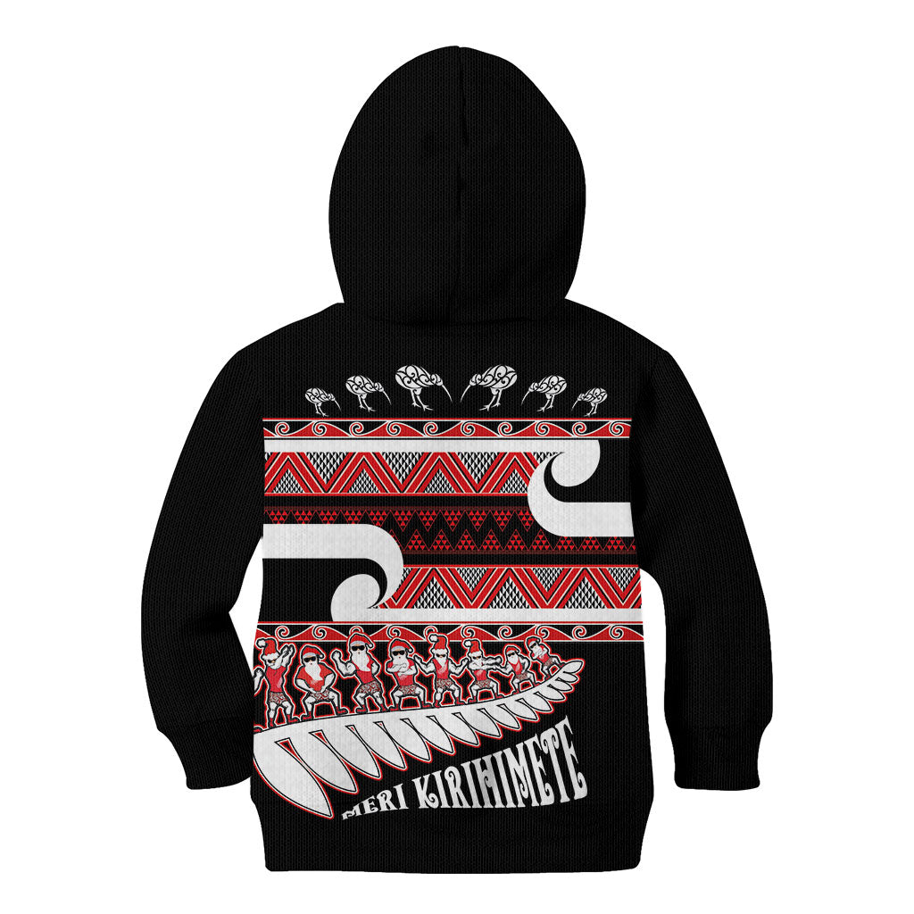 New Zealand Christmas Kid Hoodie Funny Santa Claus Haka Dance with Tukutuku