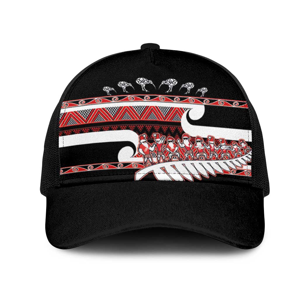 New Zealand Christmas Mesh Trucker Cap Funny Santa Claus Haka Dance with Tukutuku