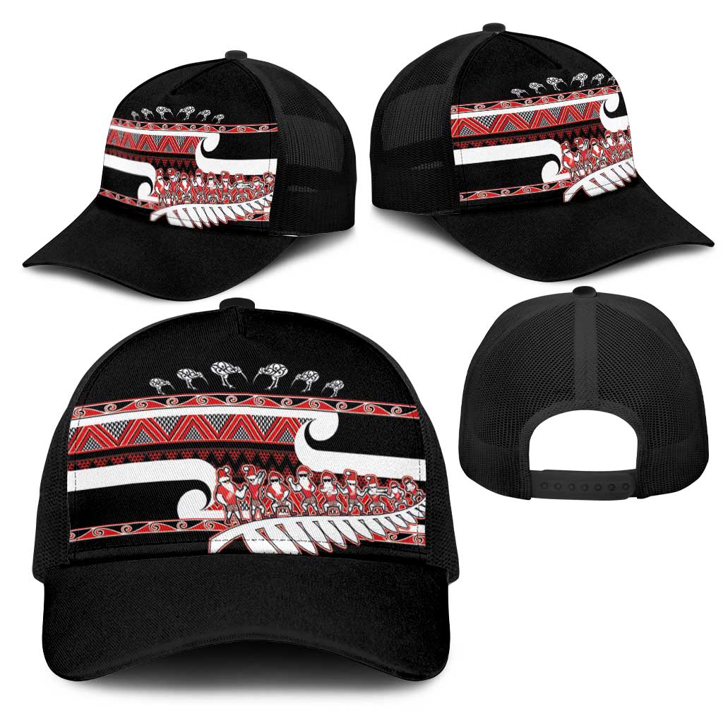 New Zealand Christmas Mesh Trucker Cap Funny Santa Claus Haka Dance with Tukutuku