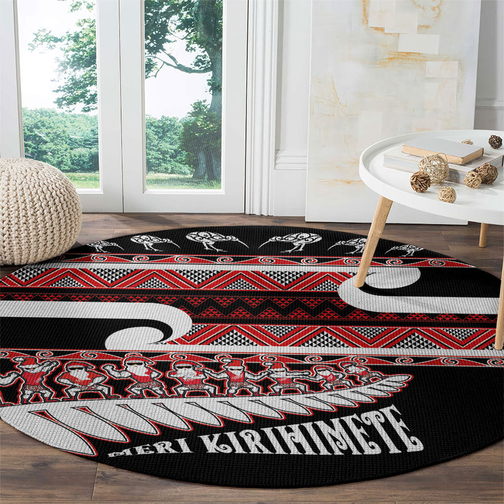 New Zealand Christmas Round Carpet Funny Santa Claus Haka Dance with Tukutuku