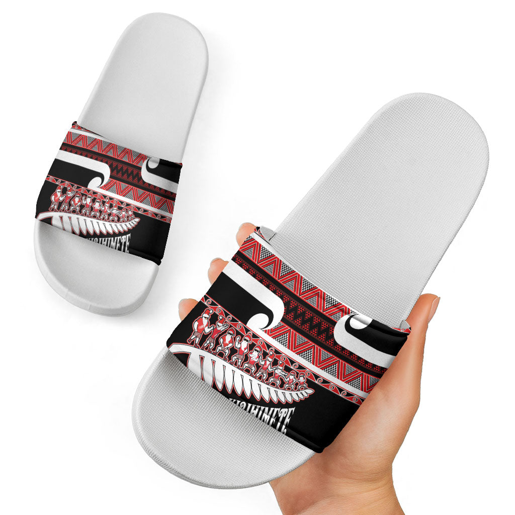 New Zealand Christmas Slide Sandals Funny Santa Claus Haka Dance with Tukutuku