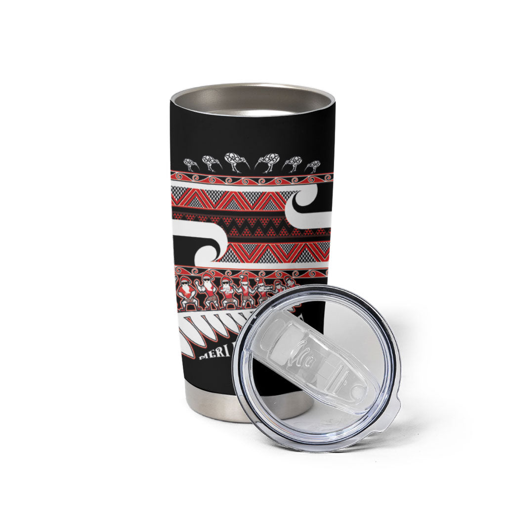 New Zealand Christmas Tumbler Cup Funny Santa Claus Haka Dance with Tukutuku