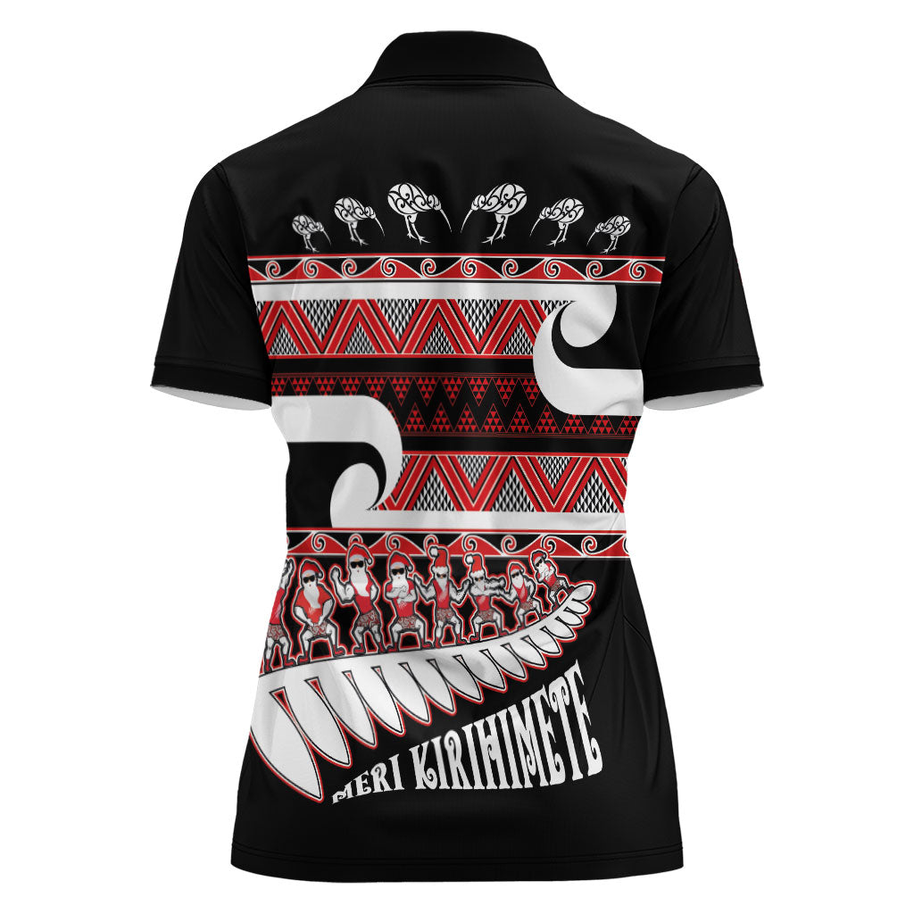 New Zealand Christmas Women Polo Shirt Funny Santa Claus Haka Dance with Tukutuku