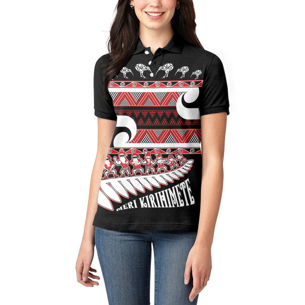 New Zealand Christmas Women Polo Shirt Funny Santa Claus Haka Dance with Tukutuku