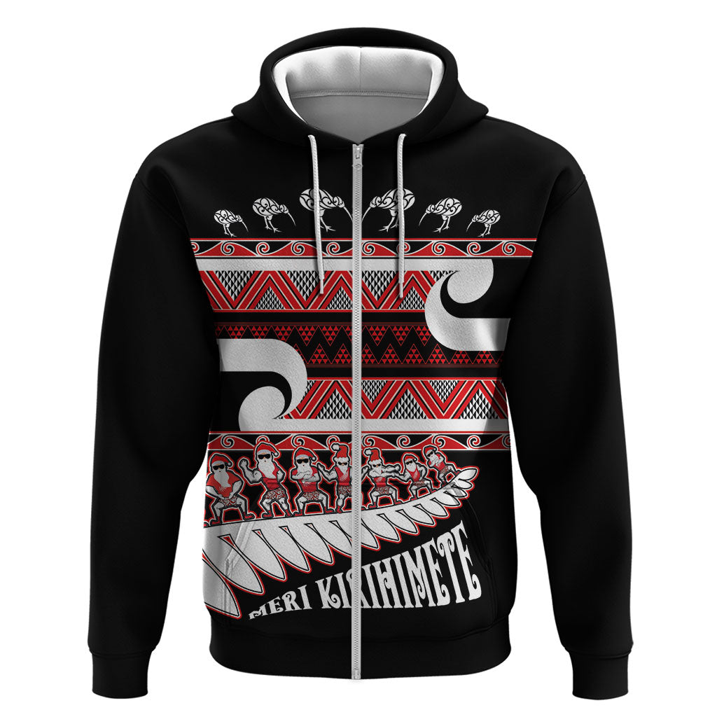 New Zealand Christmas Zip Hoodie Funny Santa Claus Haka Dance with Tukutuku LT03 Zip Hoodie Multicolor - Polynesian Pride