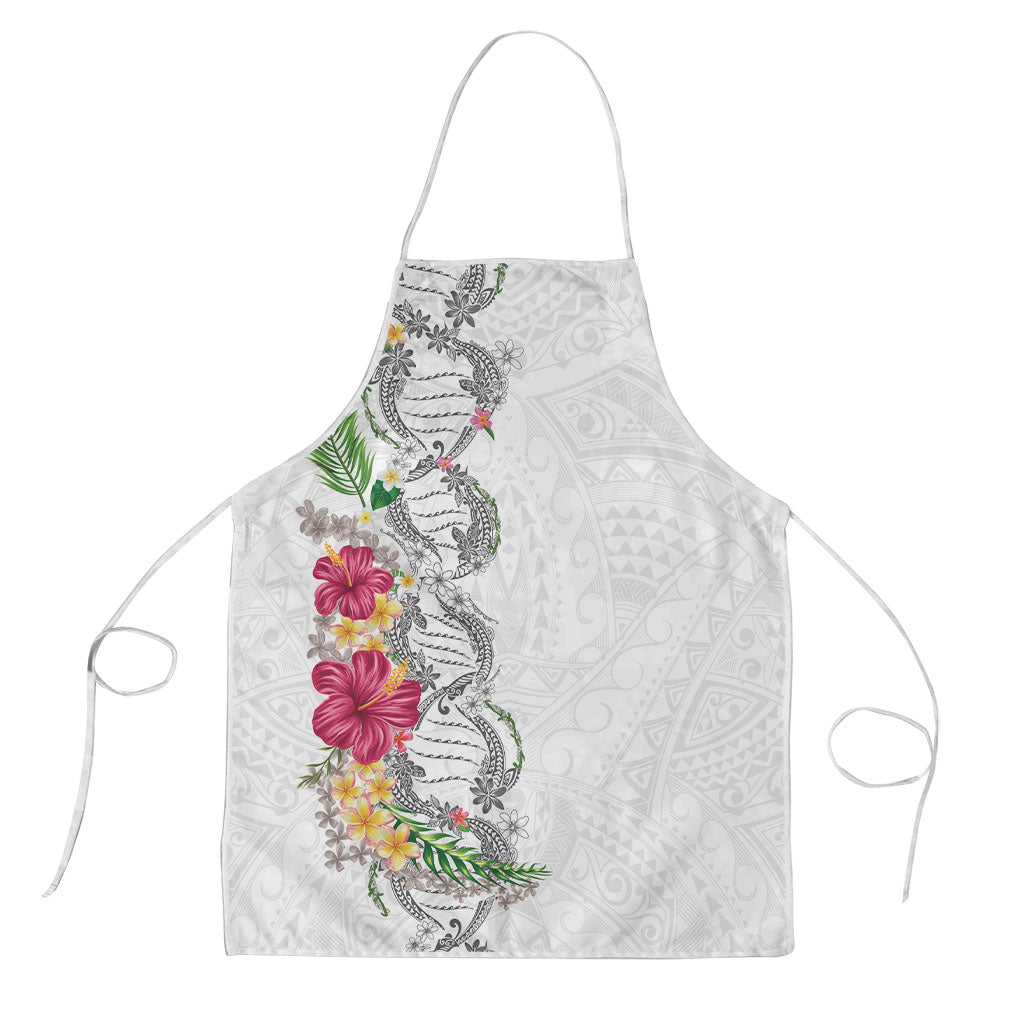 Hawaii DNA Kakau Tattoo Apron with Plumeria and Hibiscus Tropical Plants White Color LT03 White - Polynesian Pride