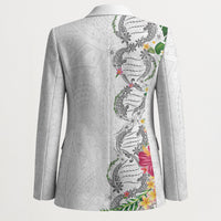 Hawaii DNA Kakau Tattoo Blazer with Plumeria and Hibiscus Tropical Plants White Color