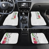 Hawaii DNA Kakau Tattoo Car Mats with Plumeria and Hibiscus Tropical Plants White Color
